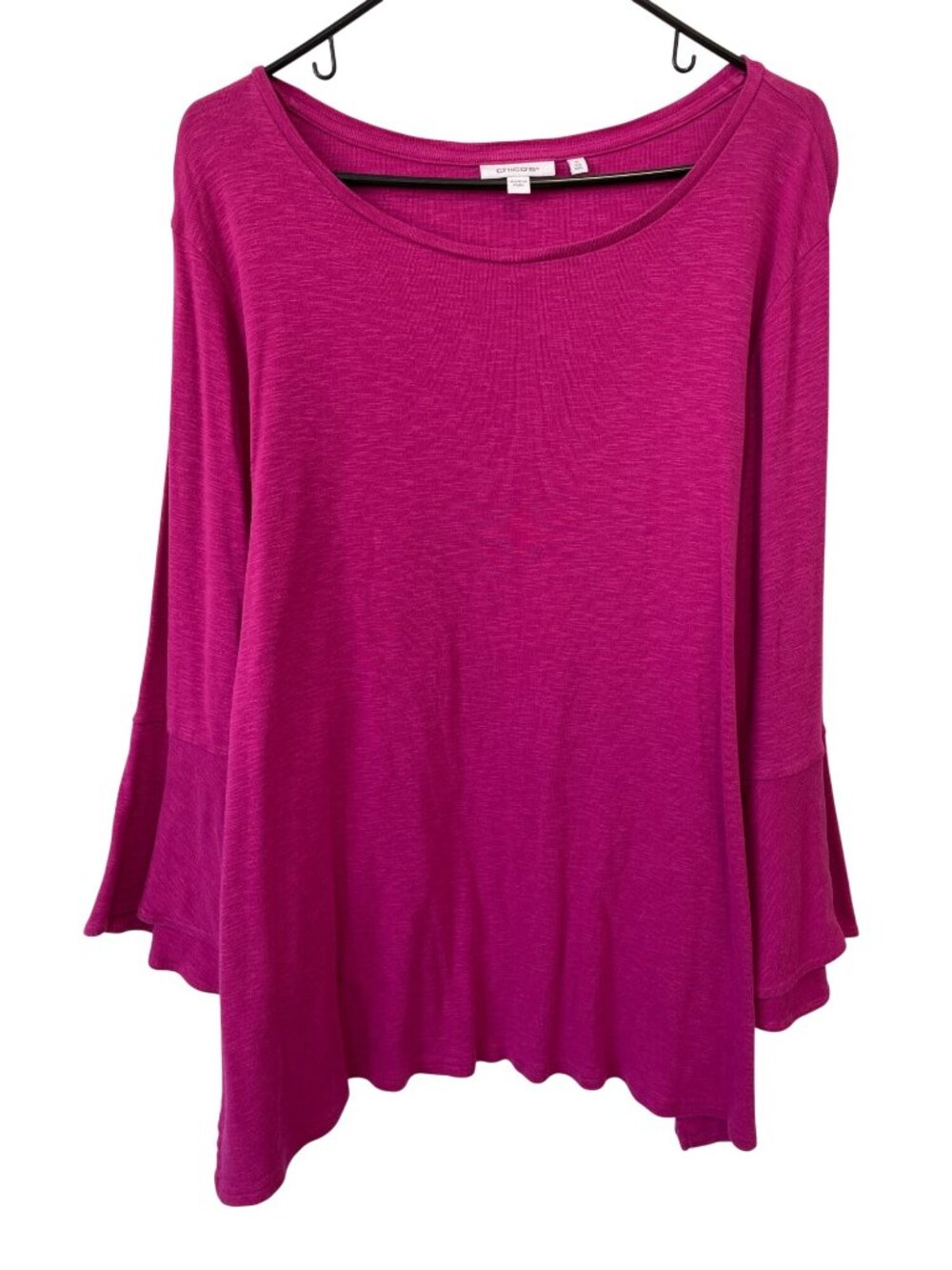 Chicos Top XXL Fuchsia Pink Long Sleeve US Cotton Modal Blend Bell Sleeves